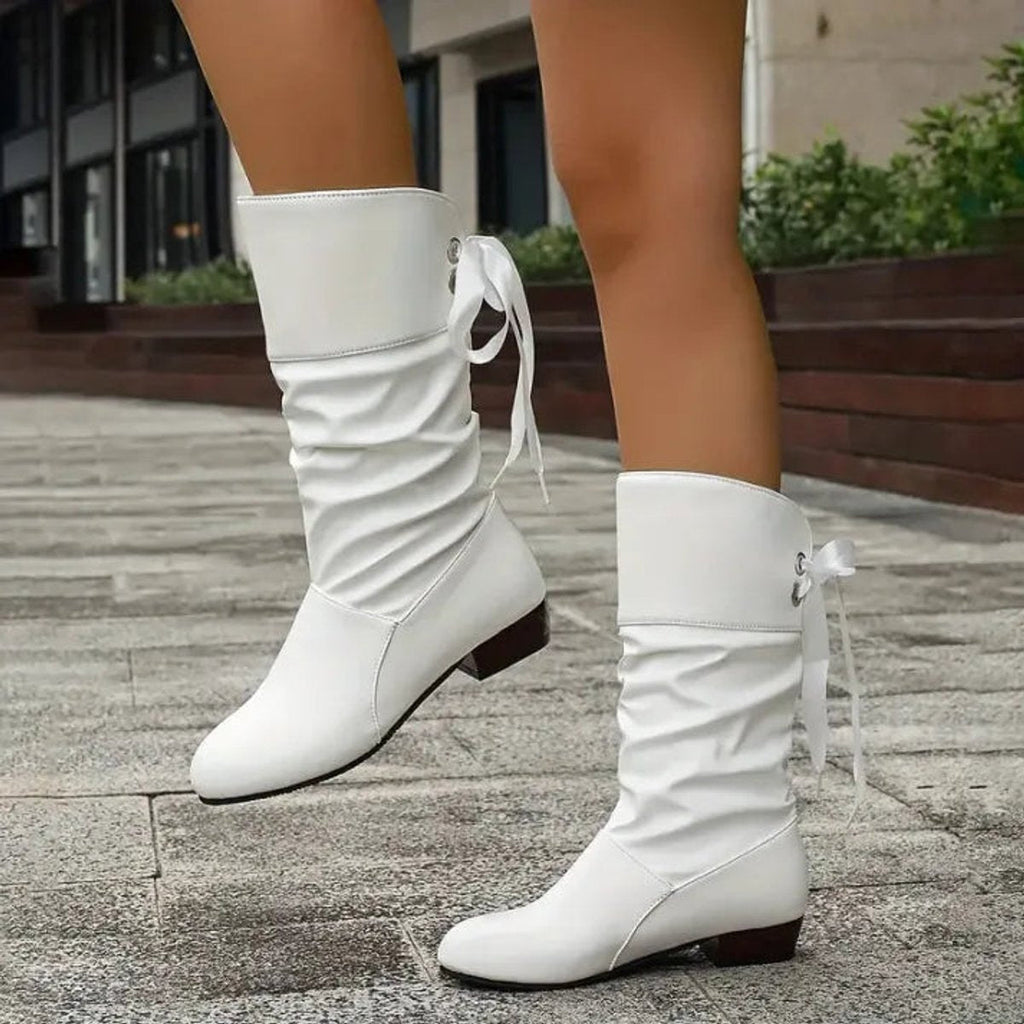 Women's Lace-Up Slouchy Block Heel Mid-Calf Booties