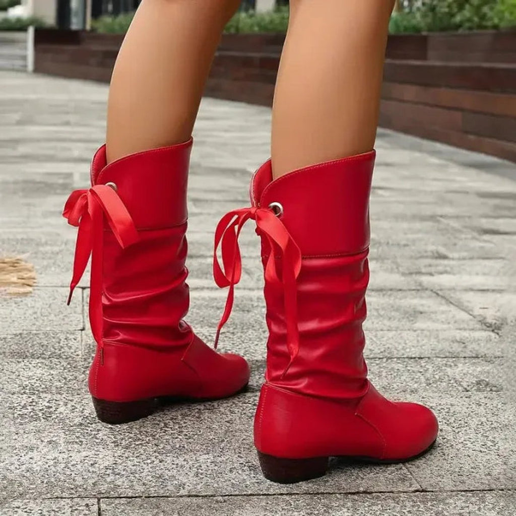 Women's Lace-Up Slouchy Block Heel Mid-Calf Booties