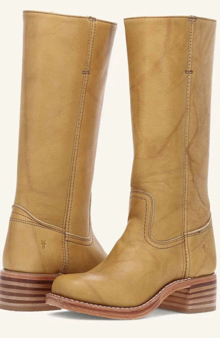 Women's Leather Western Boots with Stacked Heel