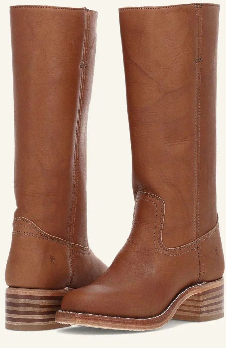 Women's Leather Western Boots with Stacked Heel