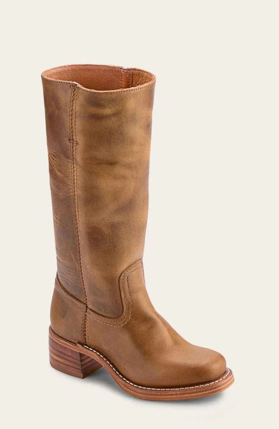 Women's Leather Western Boots with Stacked Heel