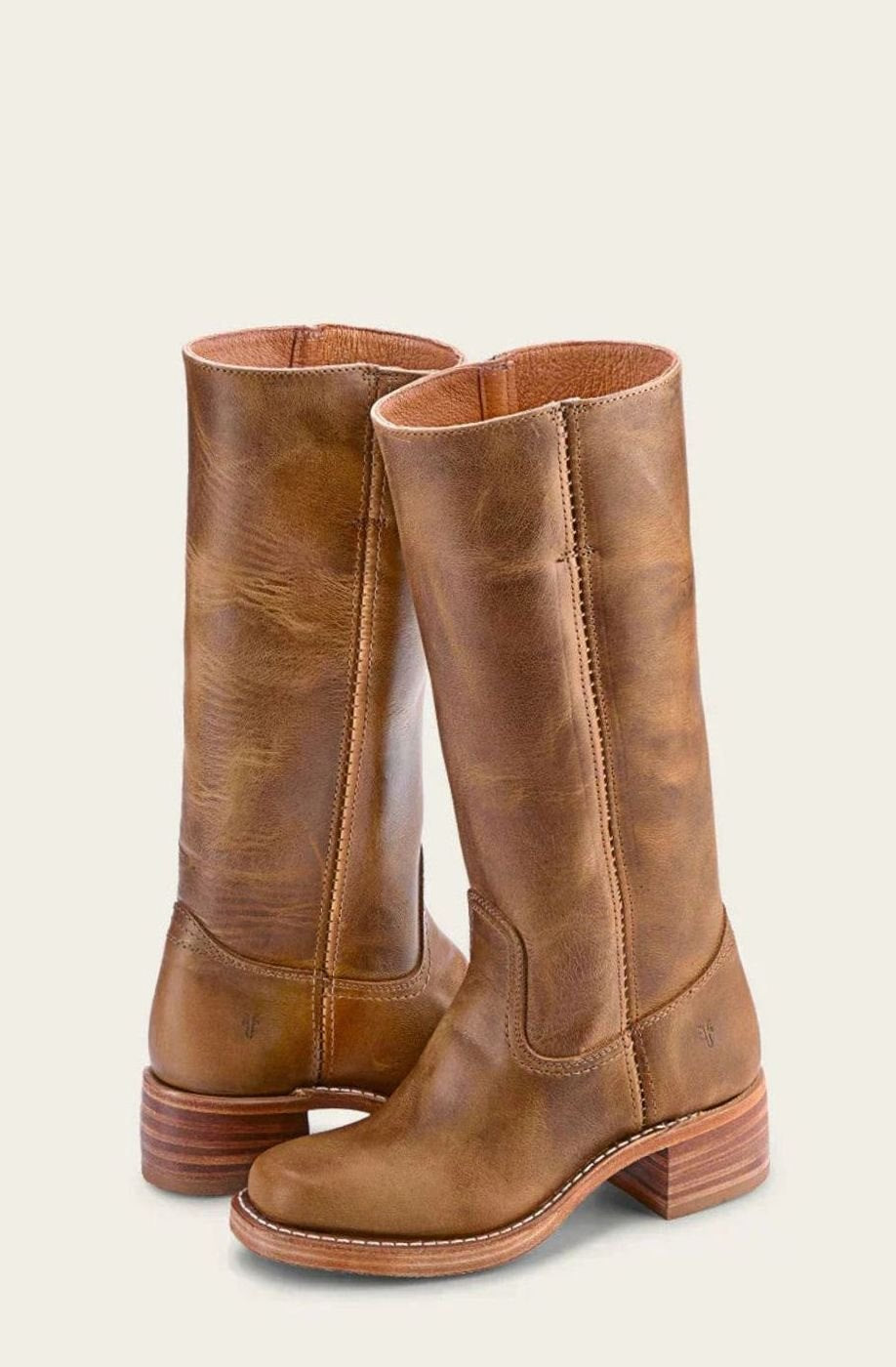 Women's Leather Western Boots with Stacked Heel