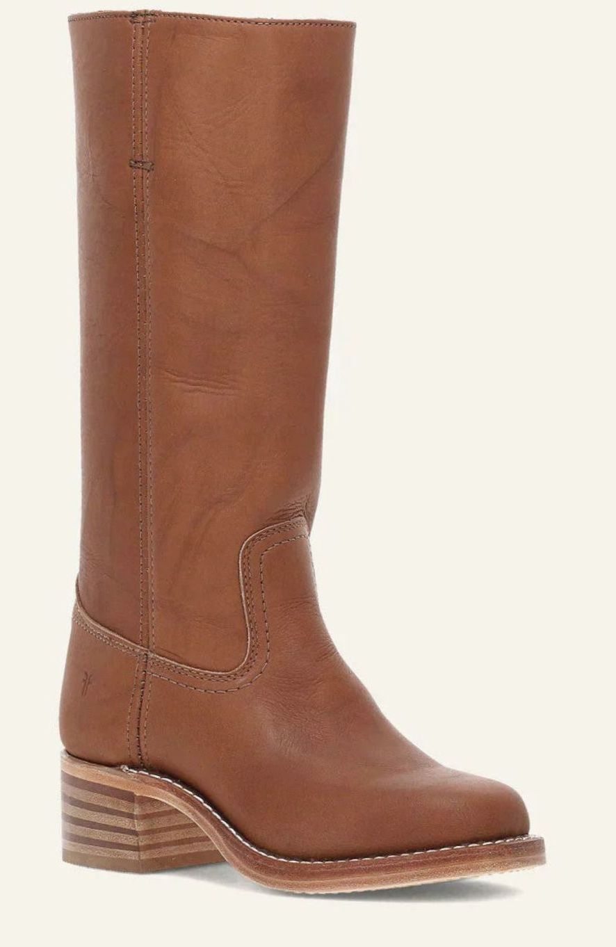 Women's Leather Western Boots with Stacked Heel