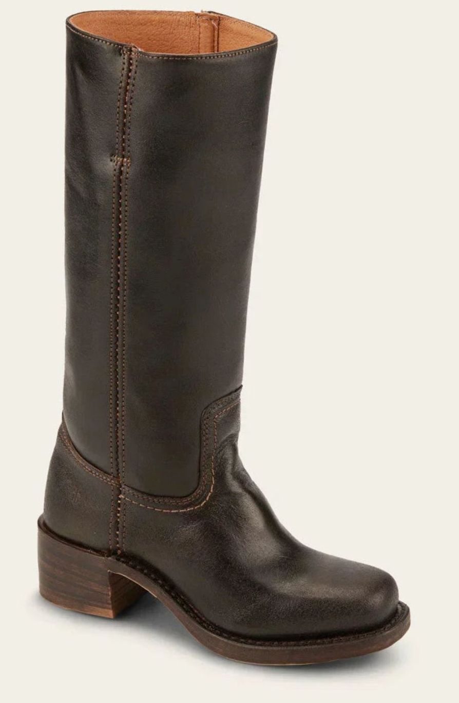 Women's Leather Western Boots with Stacked Heel