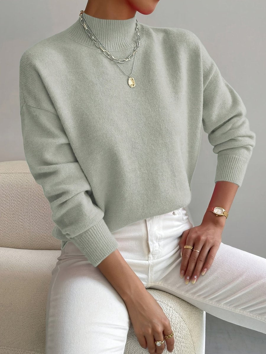 Women's Ribbed Mock Neck Knit Pullover with Relaxed Fit
