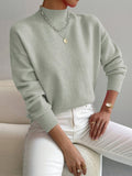 Women's Ribbed Mock Neck Knit Pullover with Relaxed Fit