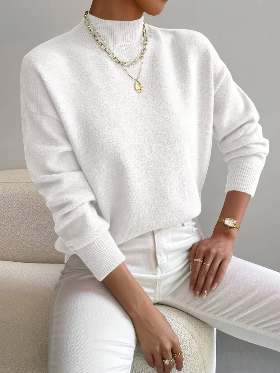 Women's Ribbed Mock Neck Knit Pullover with Relaxed Fit