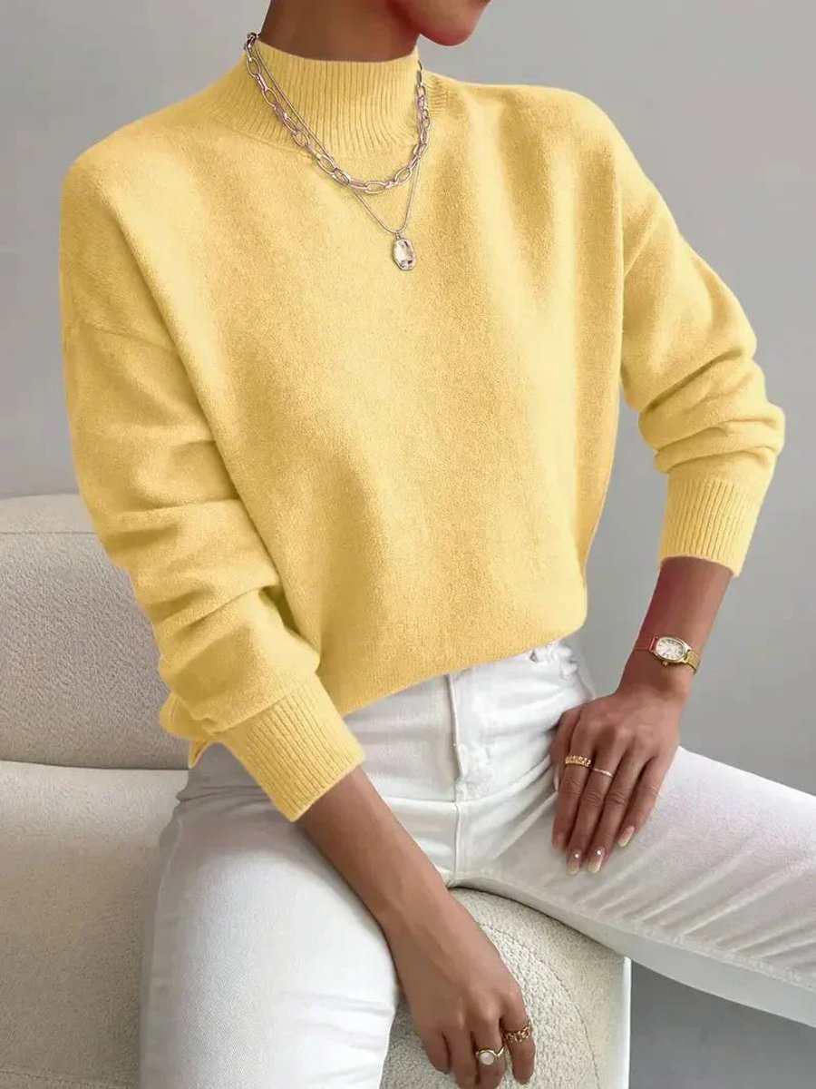 Women's Ribbed Mock Neck Knit Pullover with Relaxed Fit