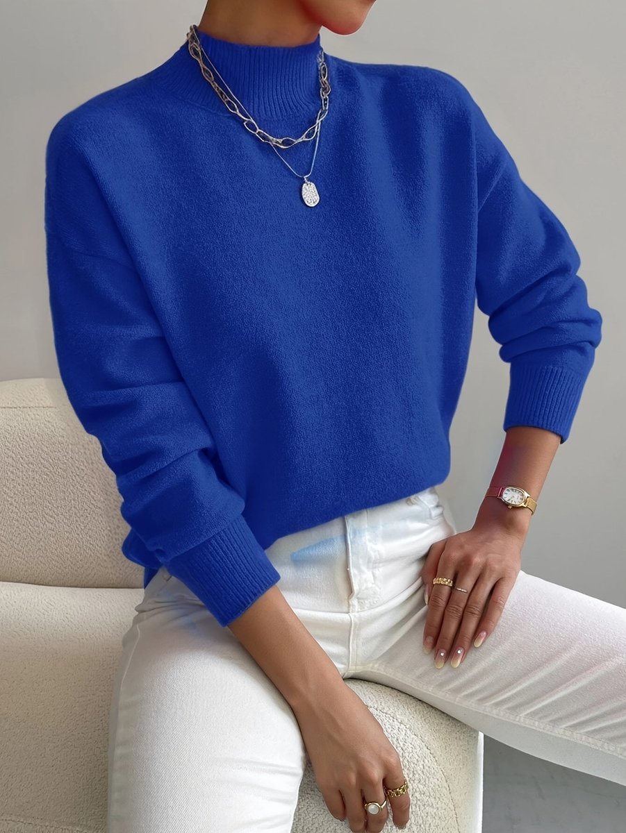 Women's Ribbed Mock Neck Knit Pullover with Relaxed Fit