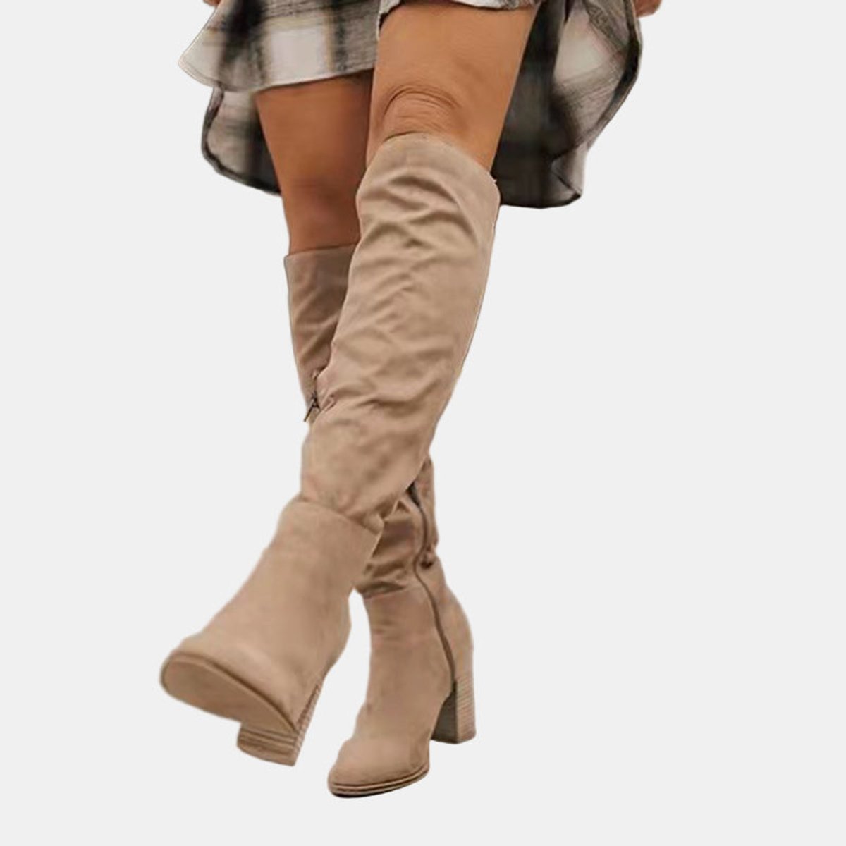 Women's Stretch Thigh-High Block Heel Boots