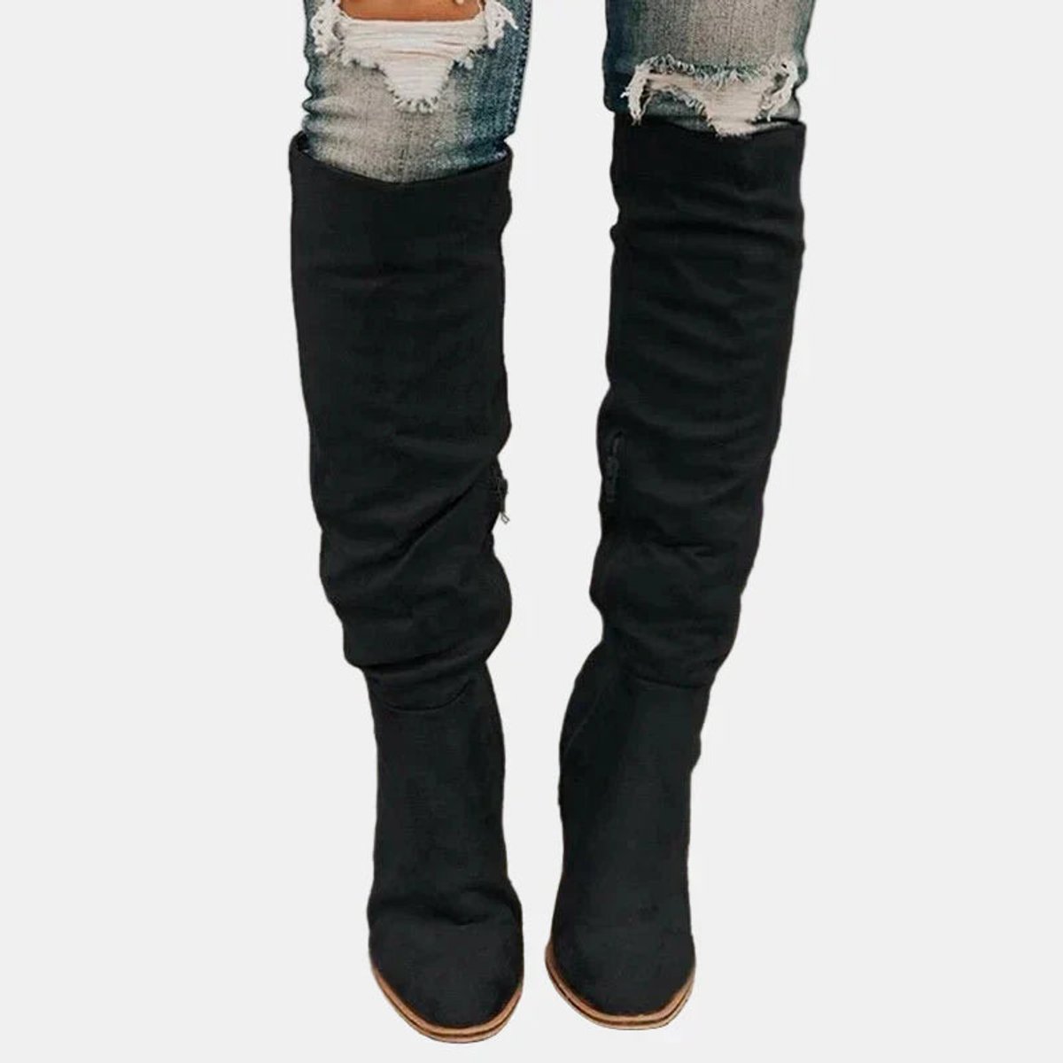Women's Stretch Thigh-High Block Heel Boots