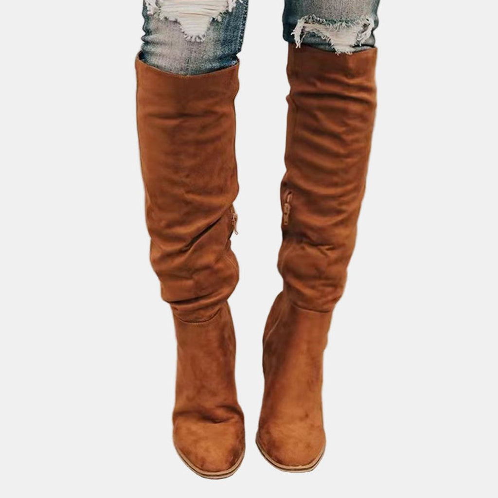 Women's Stretch Thigh-High Block Heel Boots