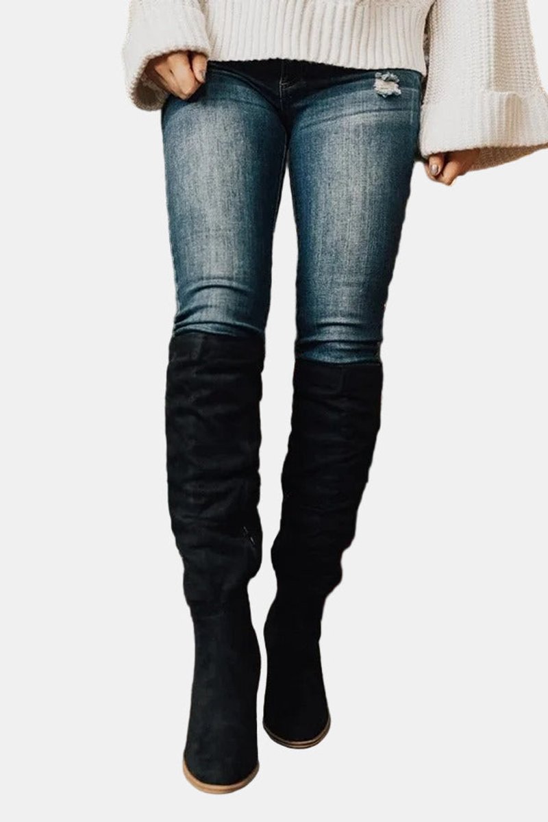 Women's Stretch Thigh-High Block Heel Boots