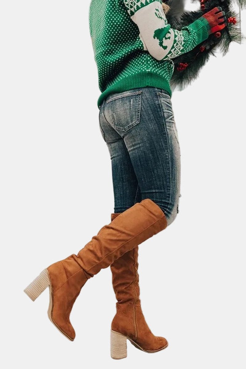 Women's Stretch Thigh-High Block Heel Boots