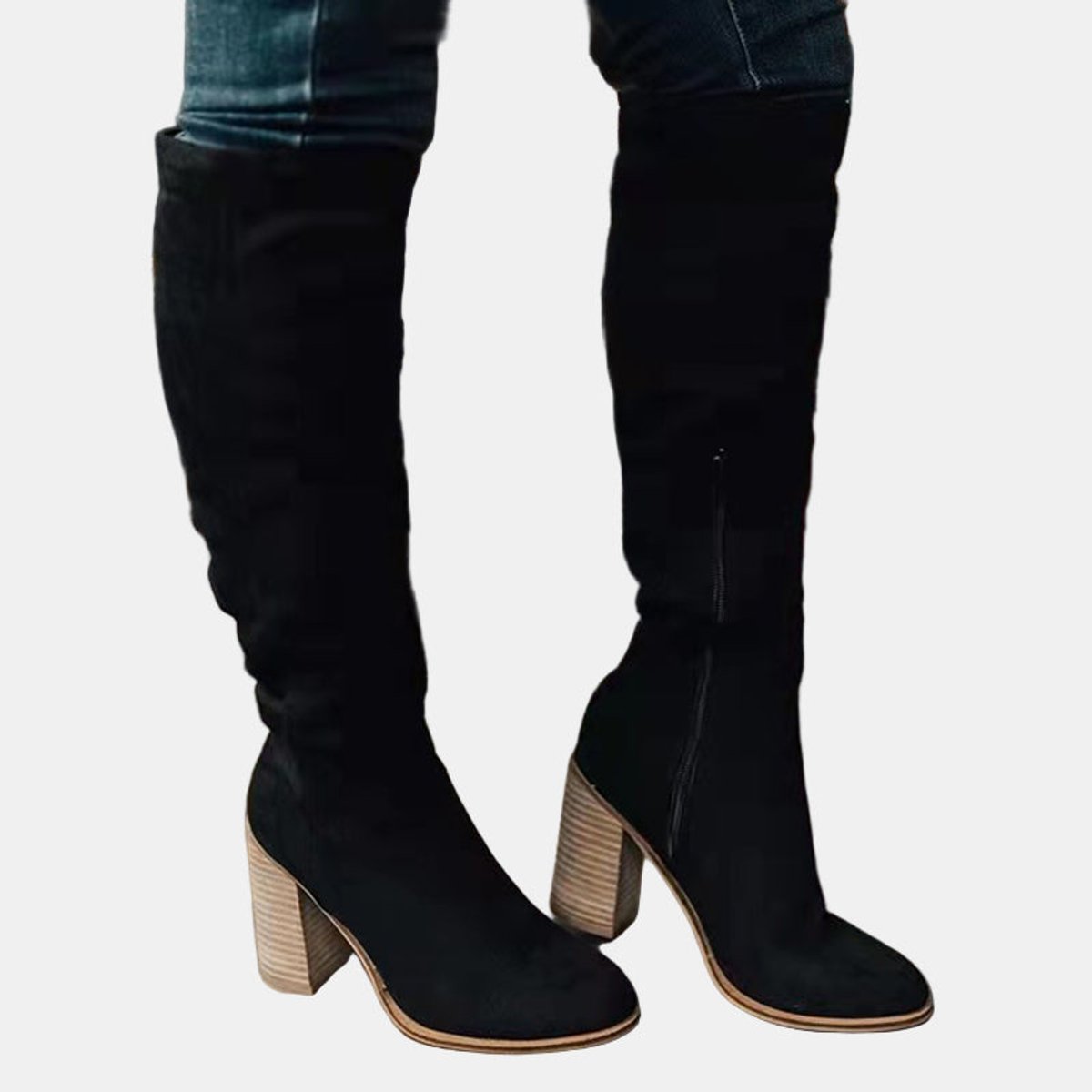 Women's Stretch Thigh-High Block Heel Boots