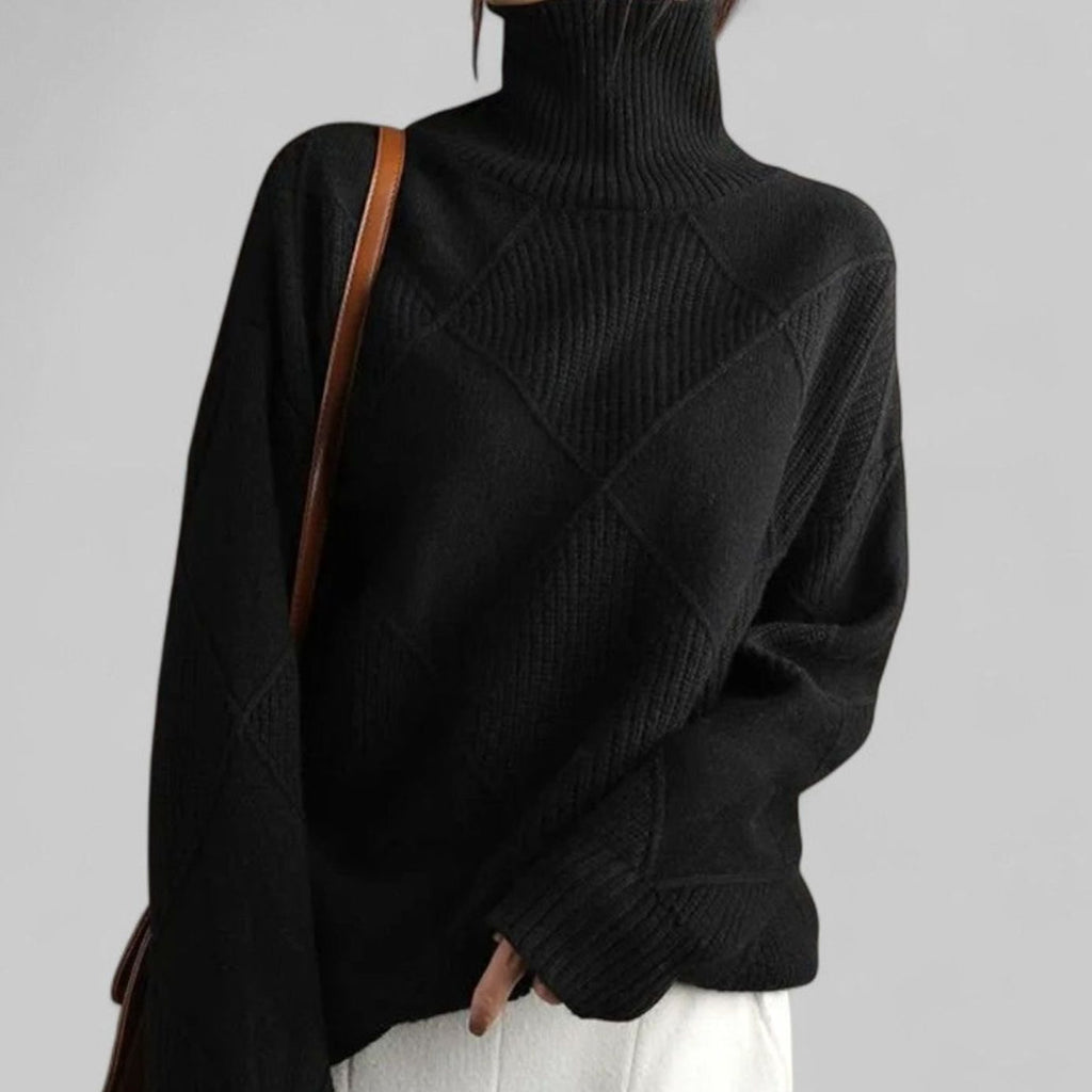 Women's Loose Argyle Pattern Turtleneck Knit Pullover