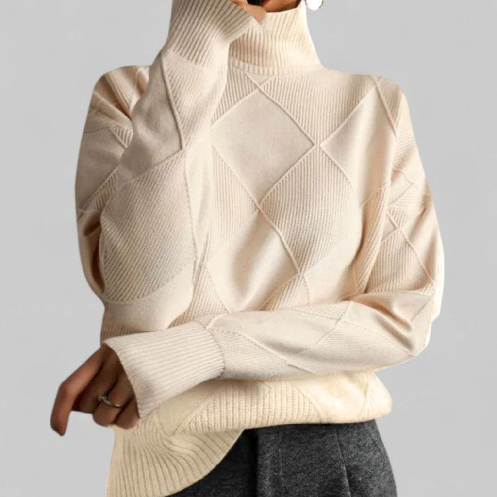 Women's Loose Argyle Pattern Turtleneck Knit Pullover