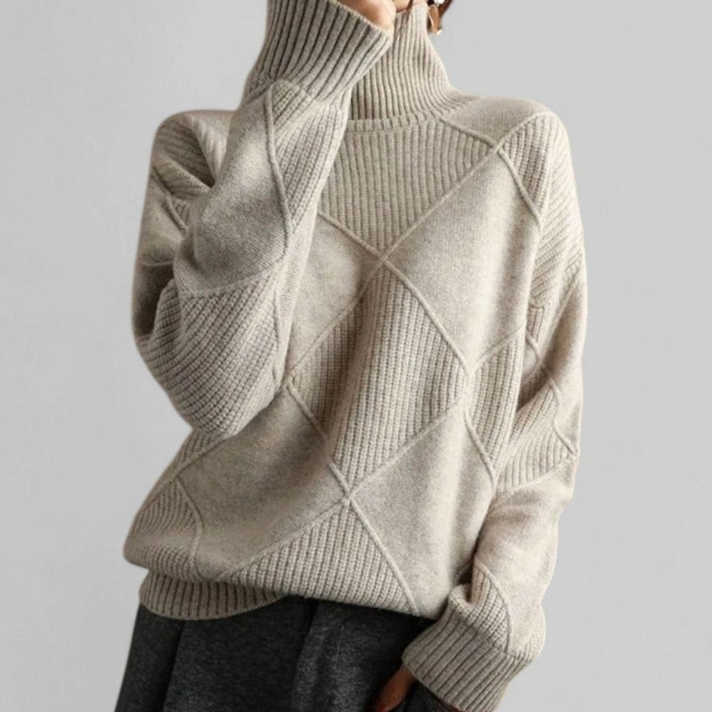 Women's Loose Argyle Pattern Turtleneck Knit Pullover