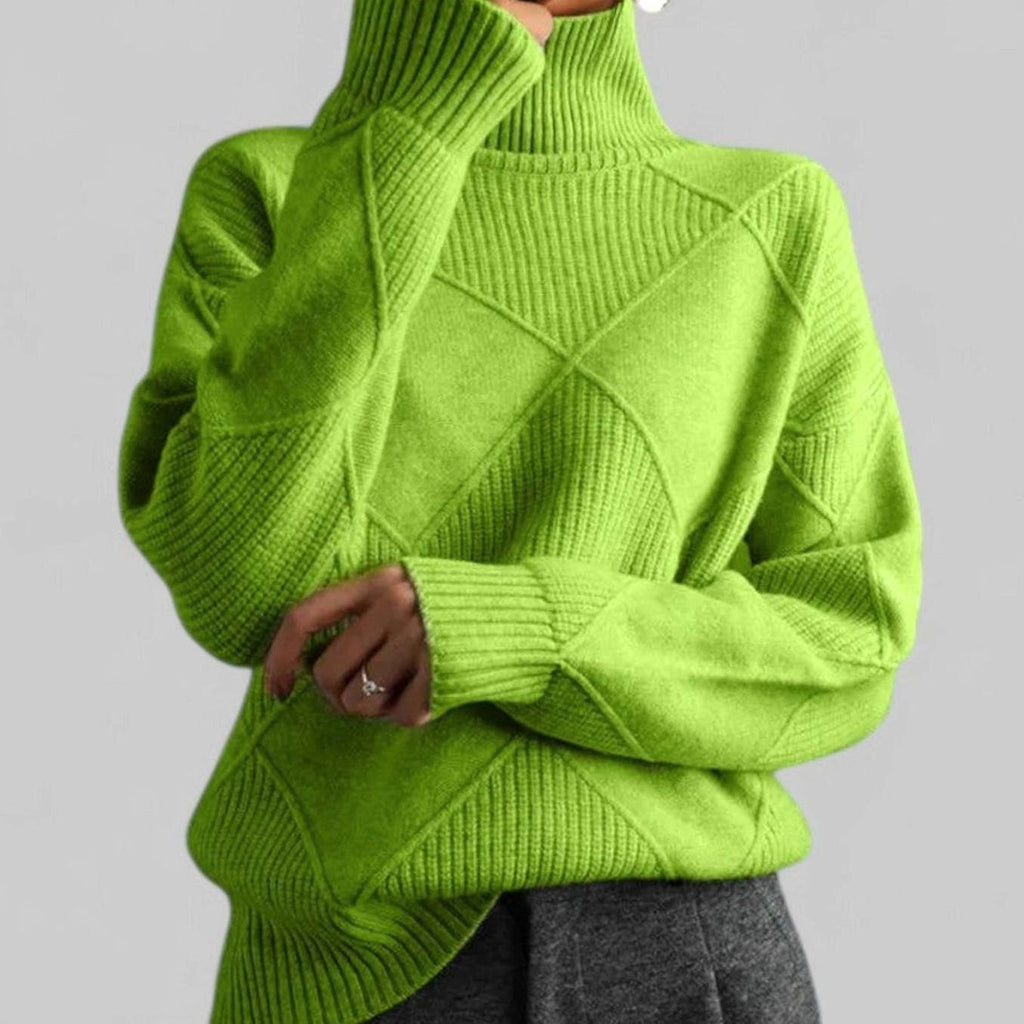 Women's Loose Argyle Pattern Turtleneck Knit Pullover