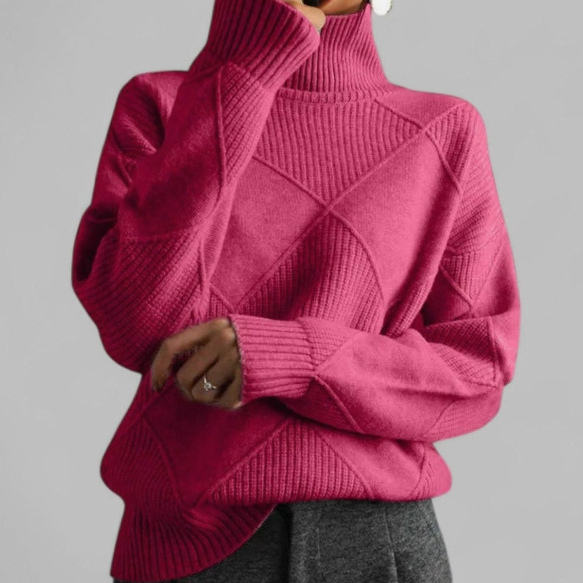 Women's Loose Argyle Pattern Turtleneck Knit Pullover