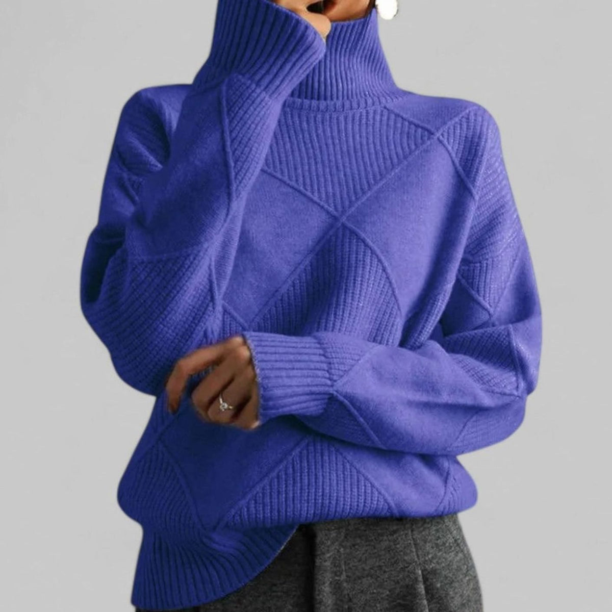 Women's Loose Argyle Pattern Turtleneck Knit Pullover