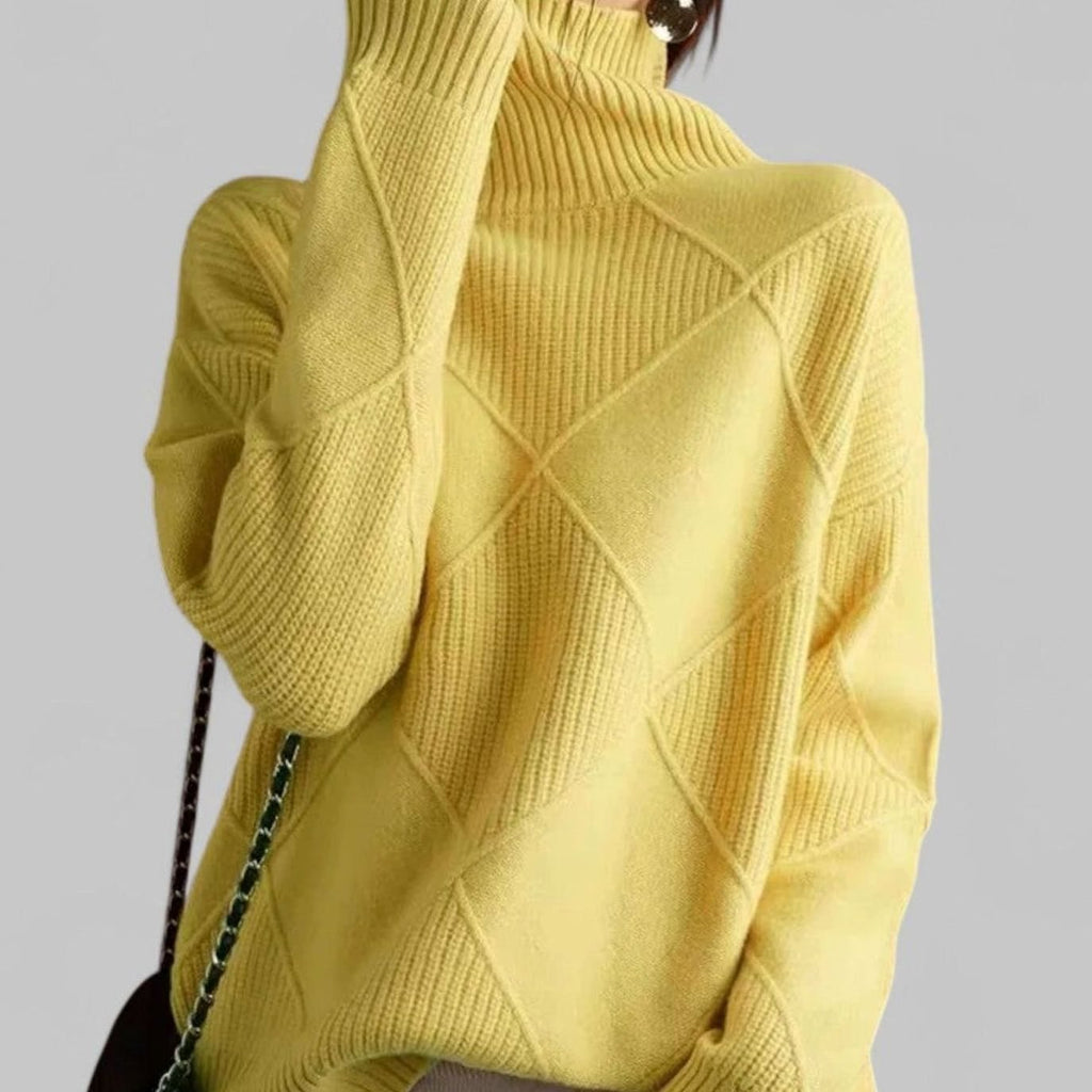 Women's Loose Argyle Pattern Turtleneck Knit Pullover
