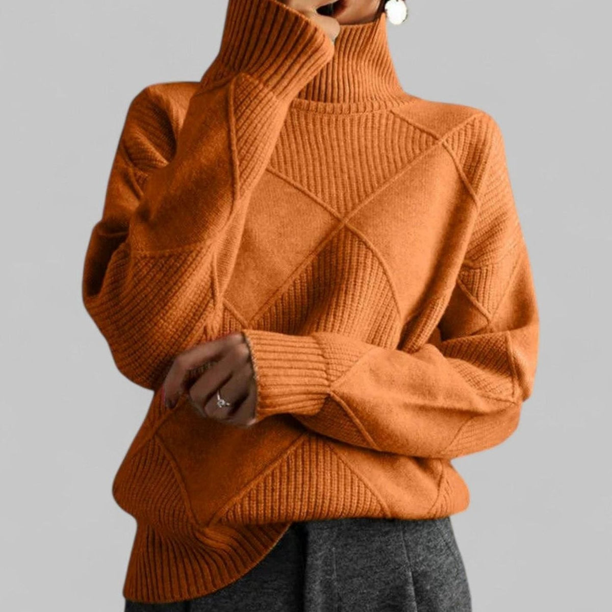 Women's Loose Argyle Pattern Turtleneck Knit Pullover