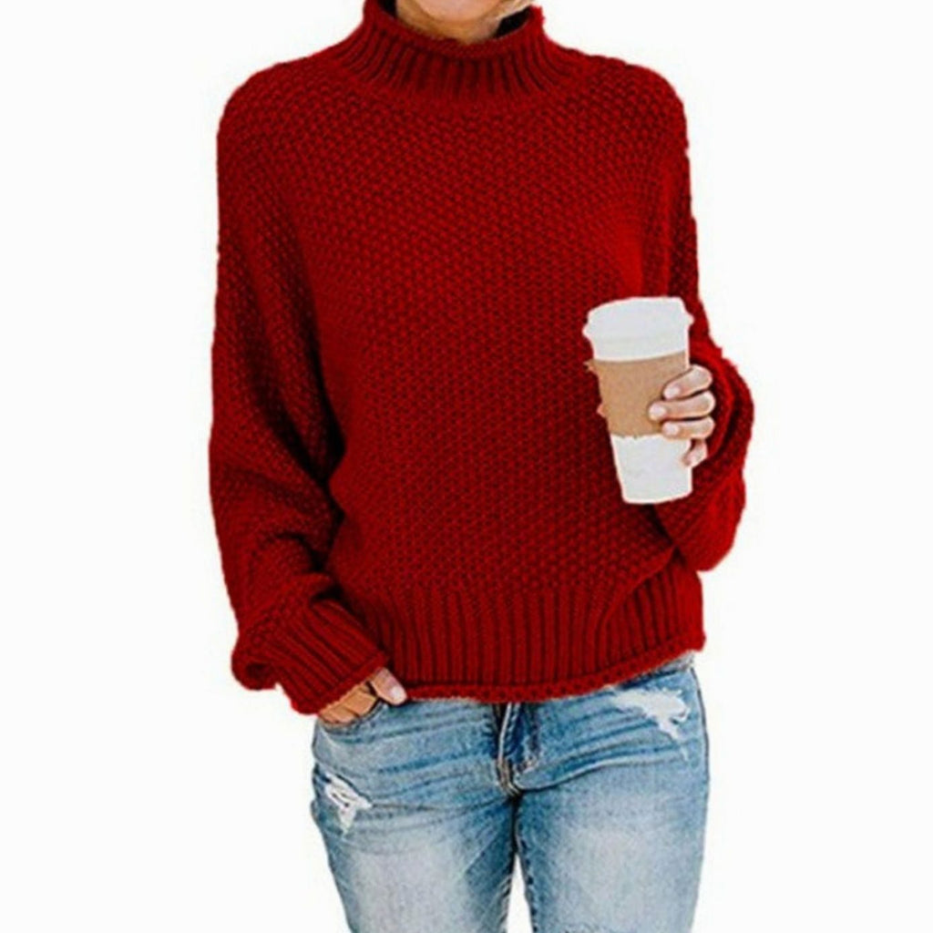Women's Chunky Fold-Over Turtleneck Knit Pullover