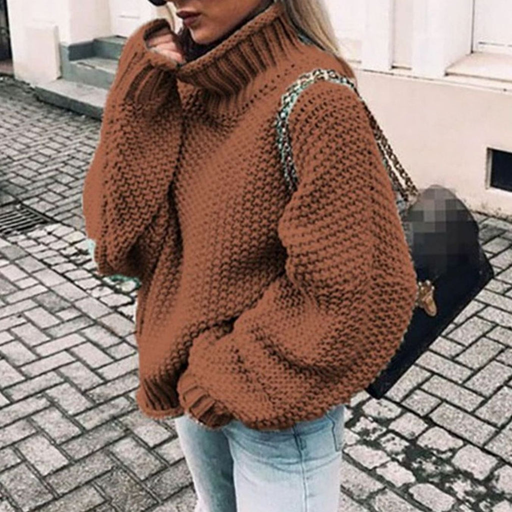 Women's Chunky Fold-Over Turtleneck Knit Pullover