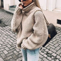 Women's Chunky Fold-Over Turtleneck Knit Pullover