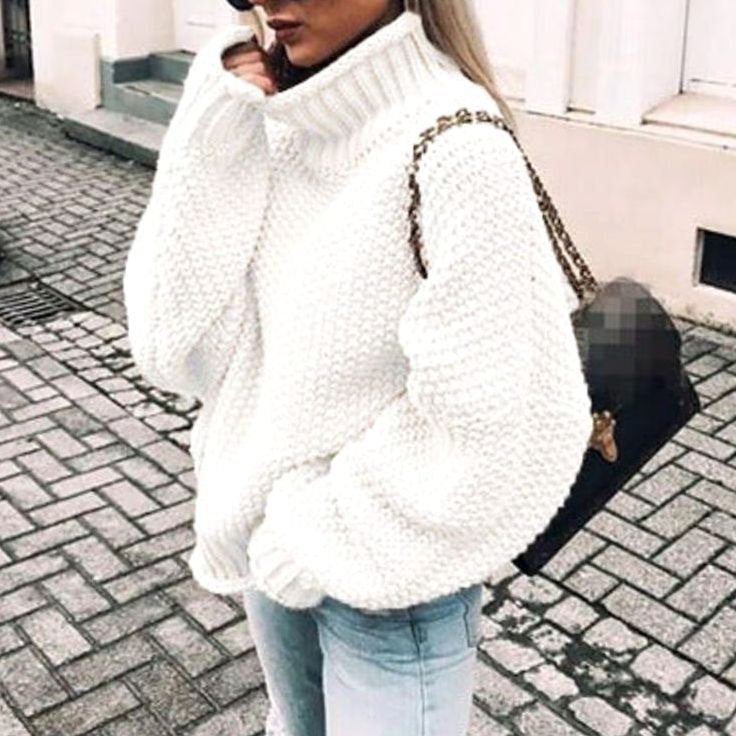 Women's Chunky Fold-Over Turtleneck Knit Pullover