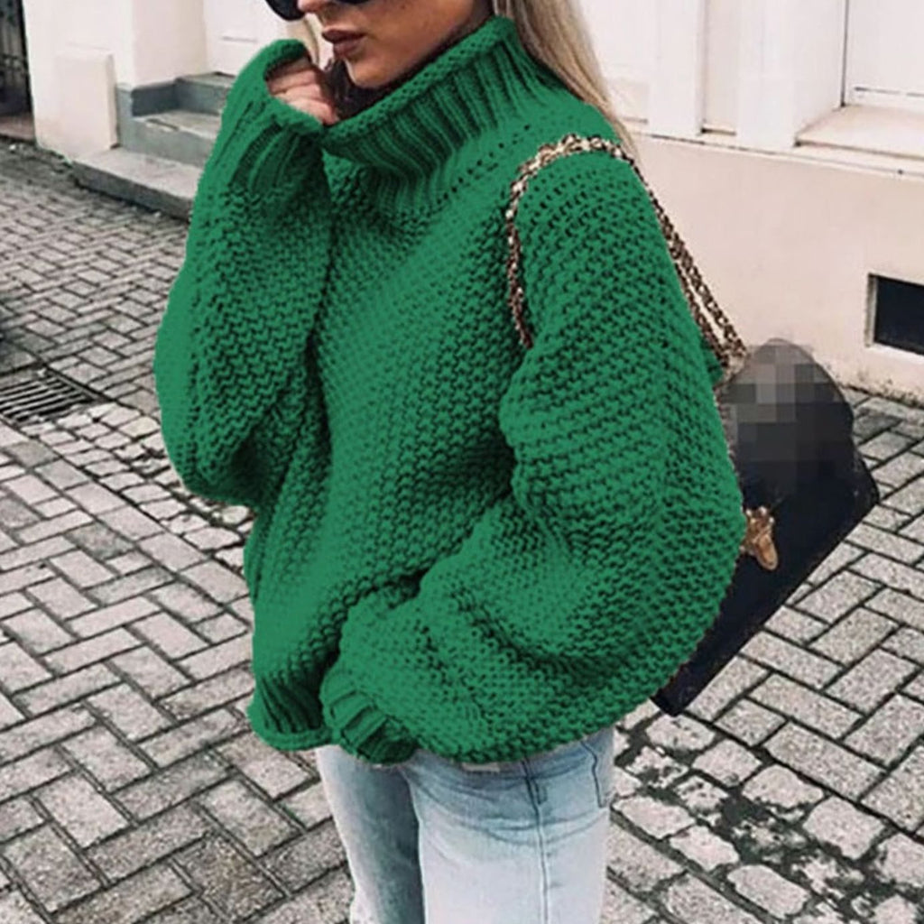 Women's Chunky Fold-Over Turtleneck Knit Pullover