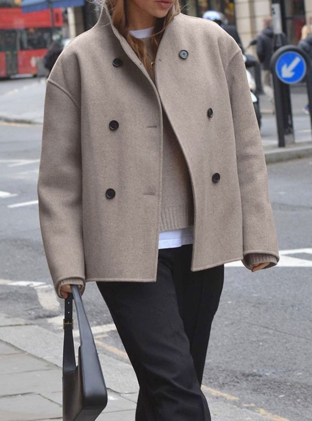 Women's Hip-Length Oversized Double Breasted Topcoat