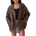 Women's Roomy Vegan Leather Bomber Coat