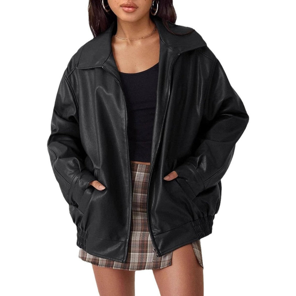 Women's Roomy Vegan Leather Bomber Coat