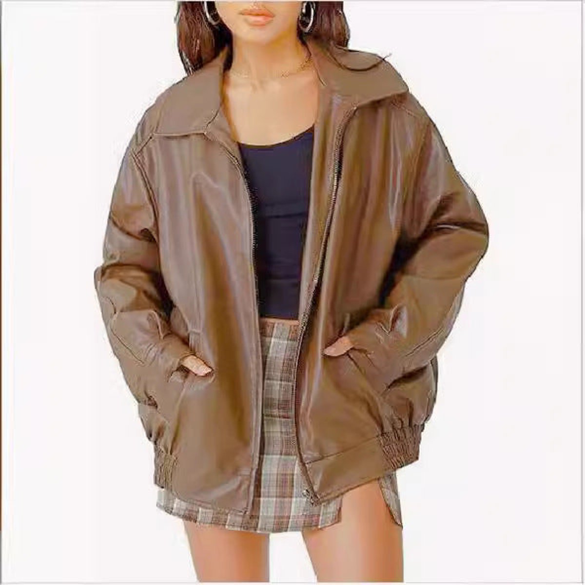Women's Roomy Vegan Leather Bomber Coat