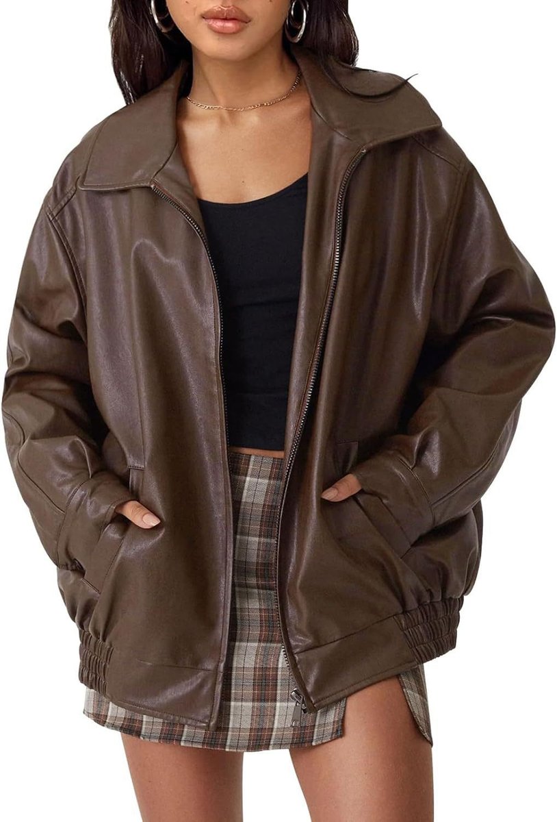 Women's Roomy Vegan Leather Bomber Coat