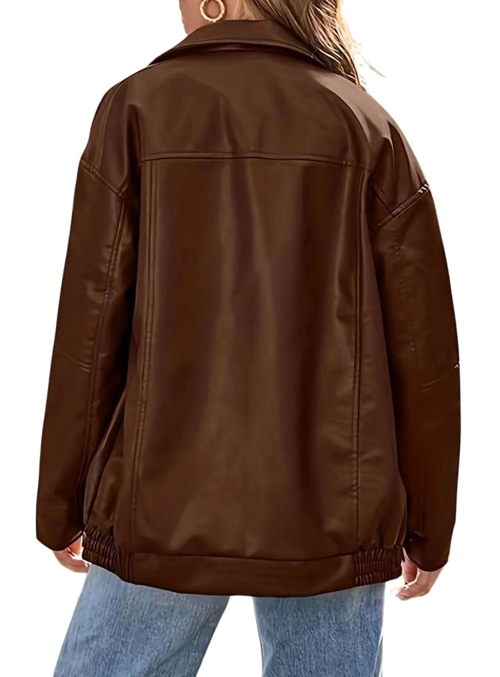 Women's Oversized Vegan Leather Zip Bomber Coat