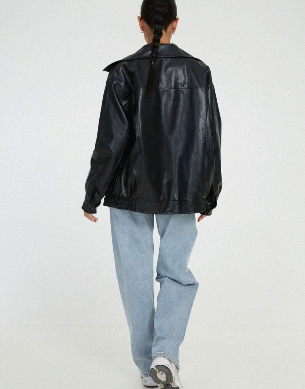 Women's Boxy Drop Shoulder Vegan Leather Bomber Coat