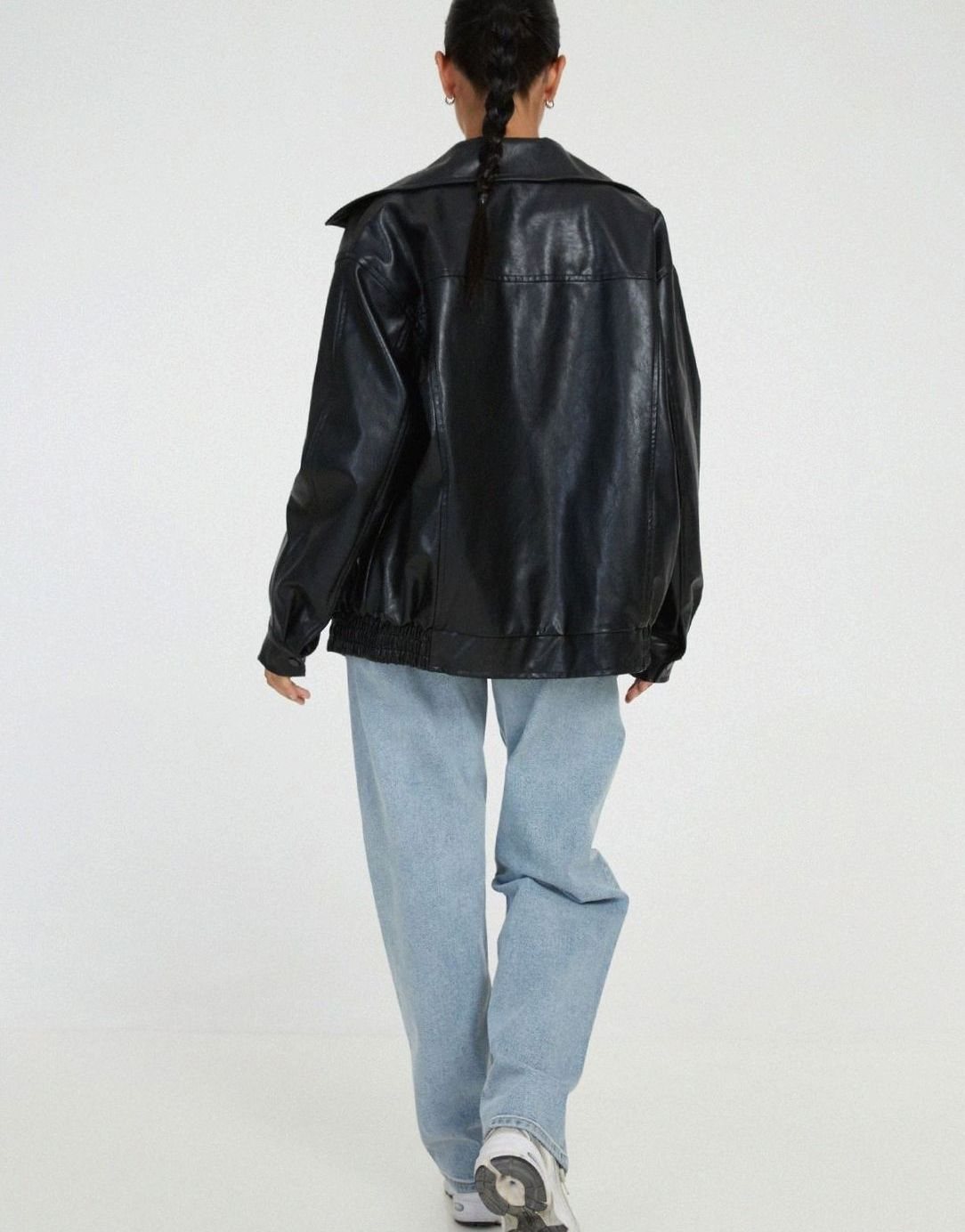Women's Boxy Drop Shoulder Vegan Leather Bomber Coat