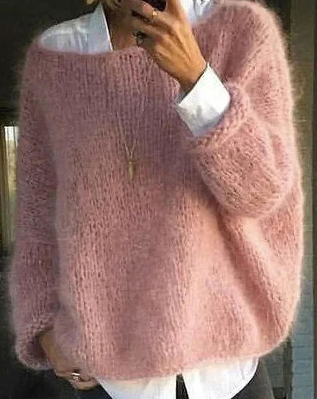 Women's Long Sleeve Fuzzy Oversized Knit Sweater