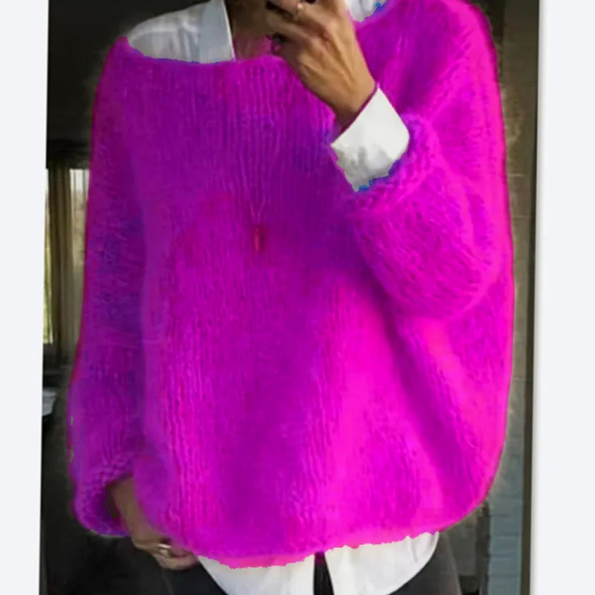 Women's Long Sleeve Fuzzy Oversized Knit Sweater