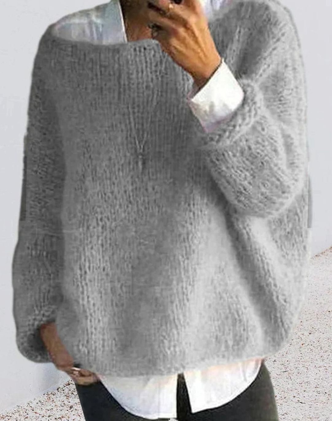 Women's Long Sleeve Fuzzy Oversized Knit Sweater