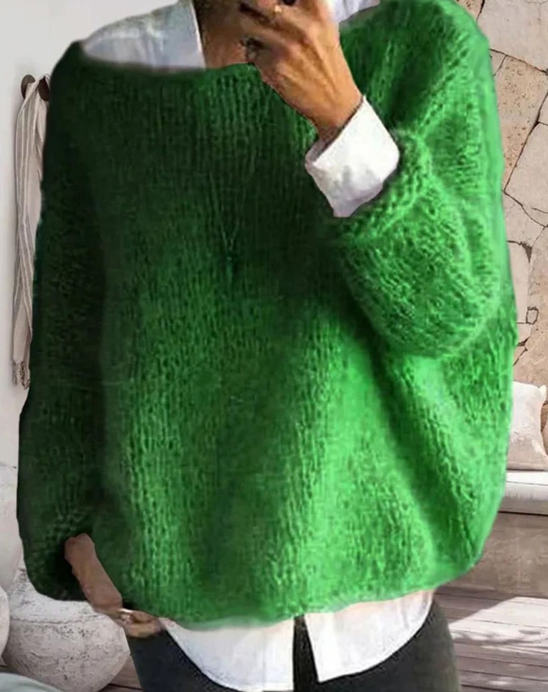 Women's Long Sleeve Fuzzy Oversized Knit Sweater