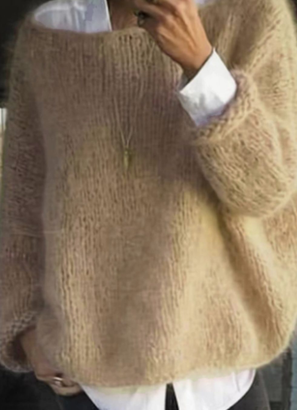 Women's Long Sleeve Fuzzy Oversized Knit Sweater