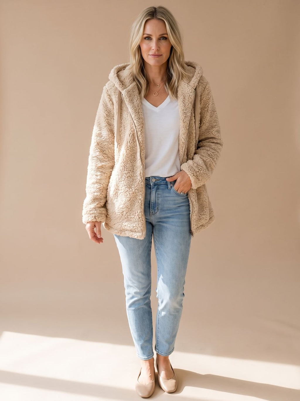 Women's Big Hood Teddy Fleece Zip Coat