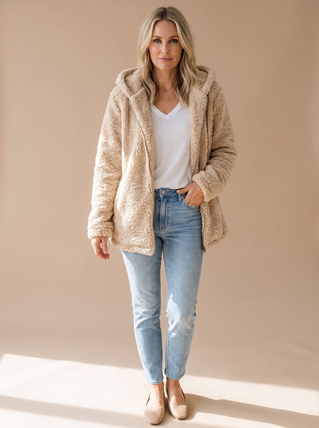 Women's Big Hood Teddy Fleece Zip Coat