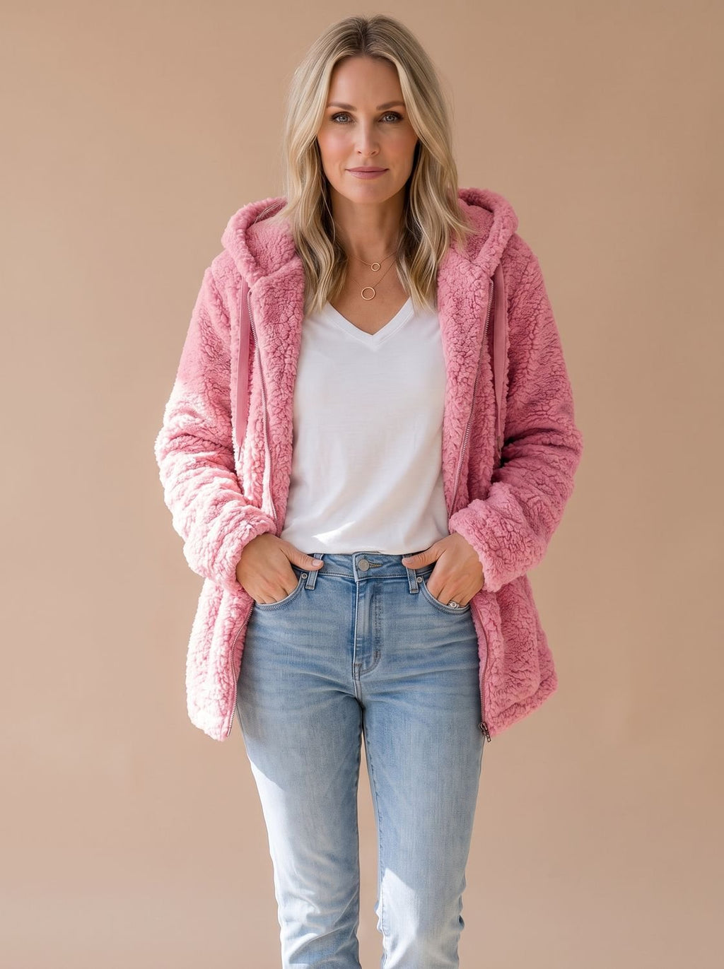 Women's Big Hood Teddy Fleece Zip Coat