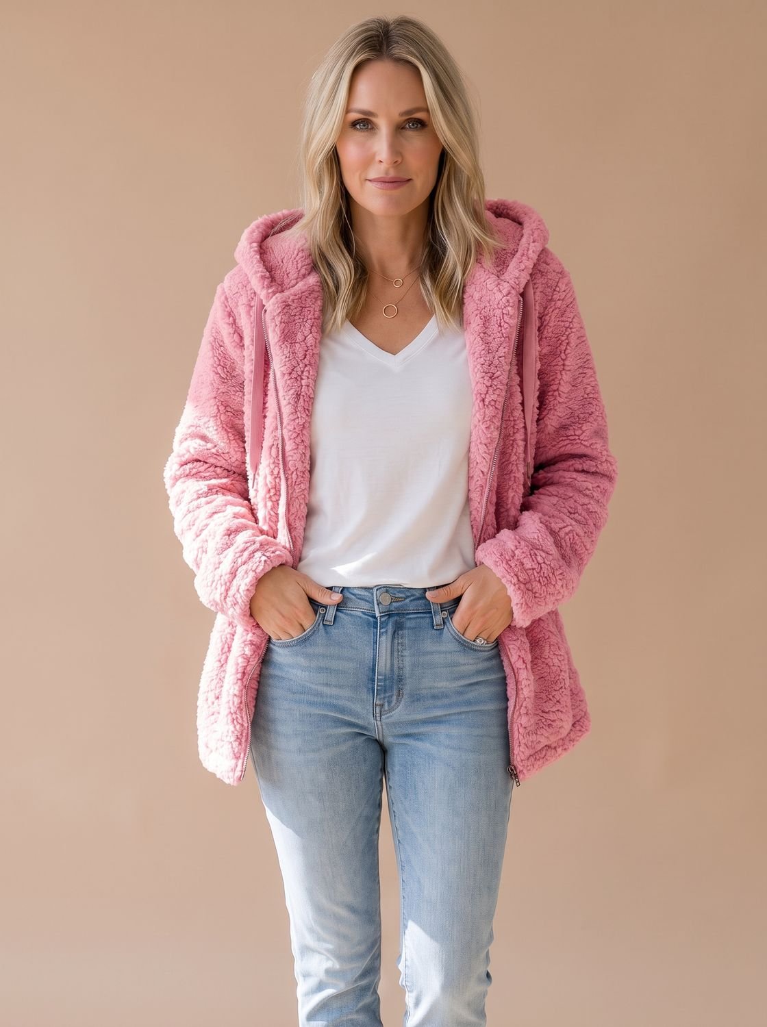 Women's Big Hood Teddy Fleece Zip Coat