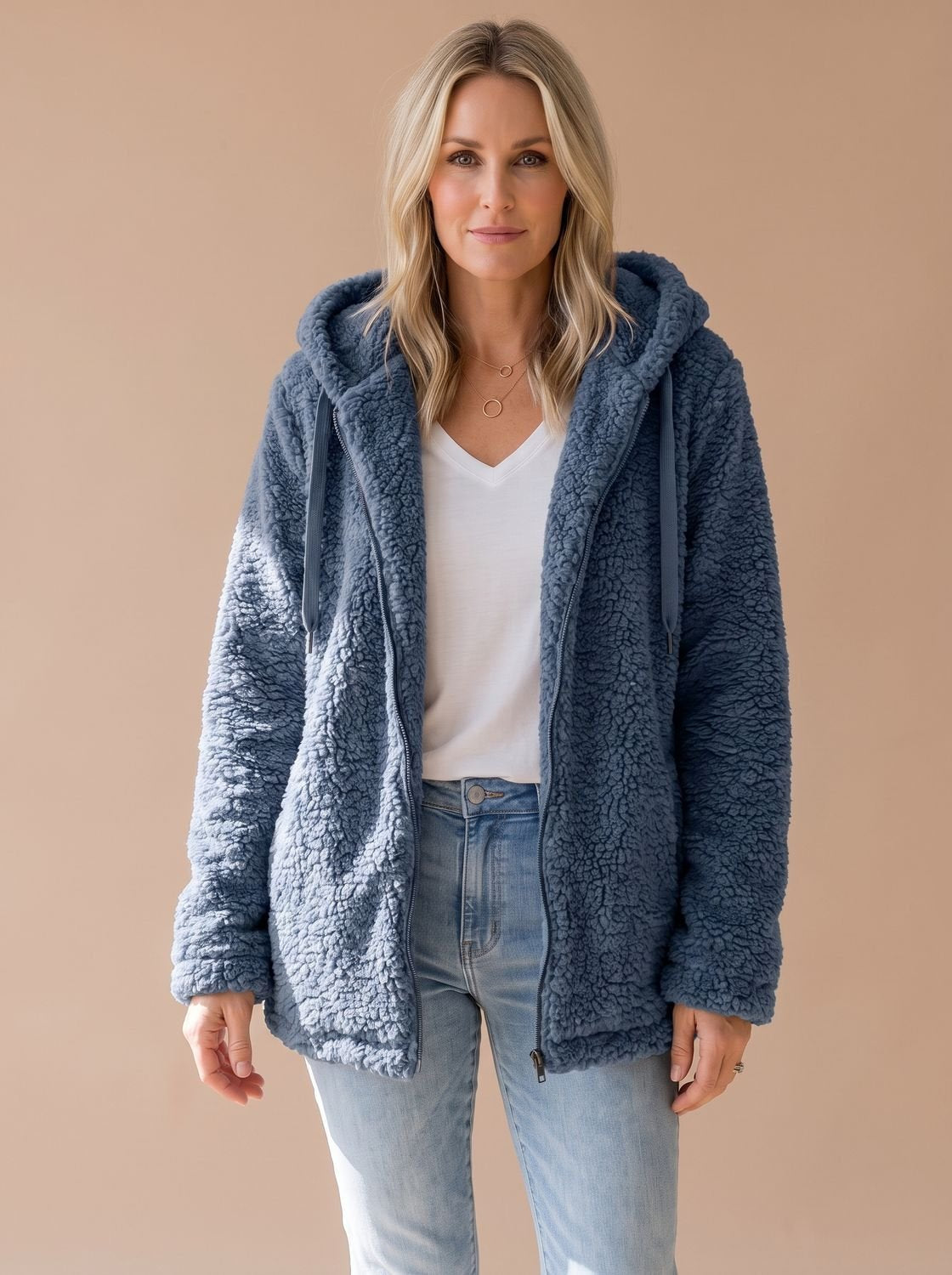 Women's Big Hood Teddy Fleece Zip Coat